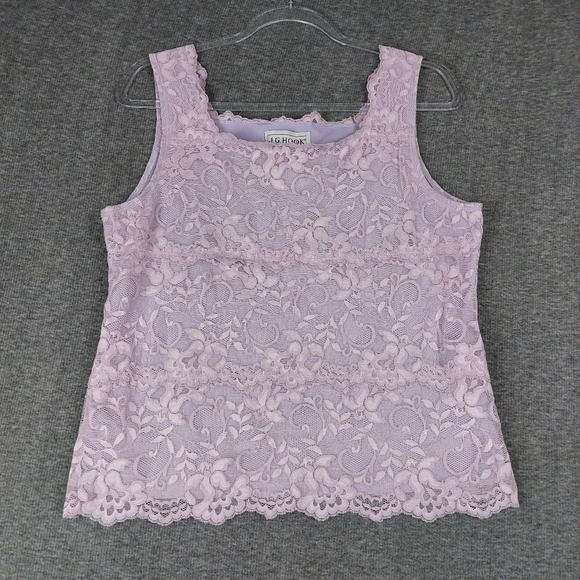 J.G. HOOK WOMENS Y2K VINTAGE PASTEL PURPLE LACE SQUARE NECK TANK TOP BLOUSE SZ L - Picture 1 of 6